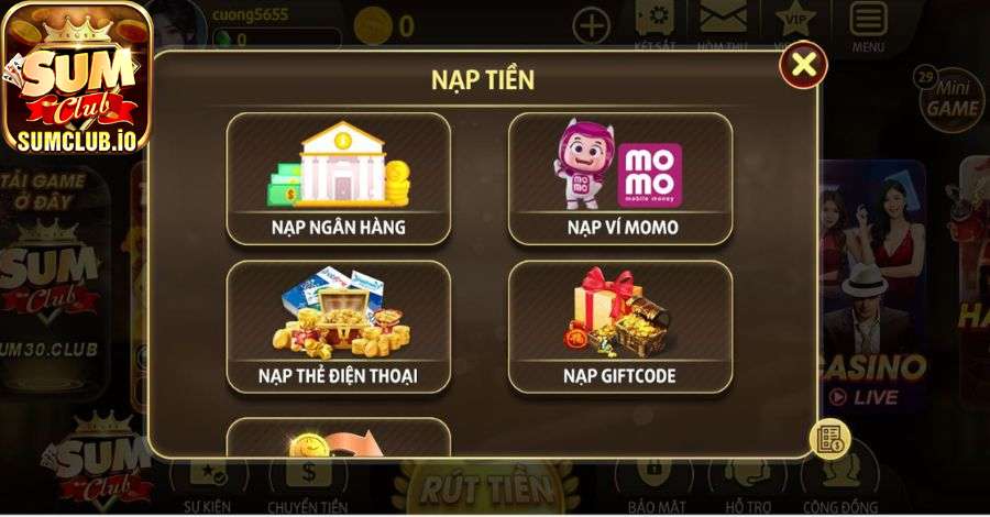 Cổng game tích hợp nhiều kênh nạp tiền cho thành viên lựa chọn